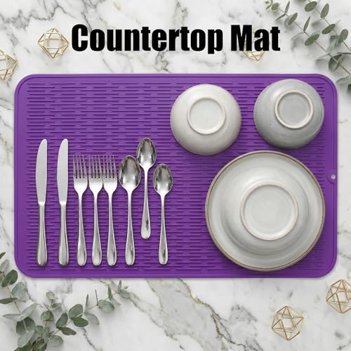 Silicone Dish Drying Mat for Multiple Usage (Purple / 28"L x 18"W)