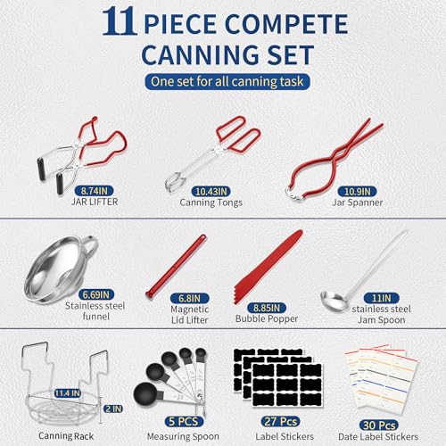 Canning Supplies Starter Kit with Canning Rack (11-Pcs Rack Set / Red)