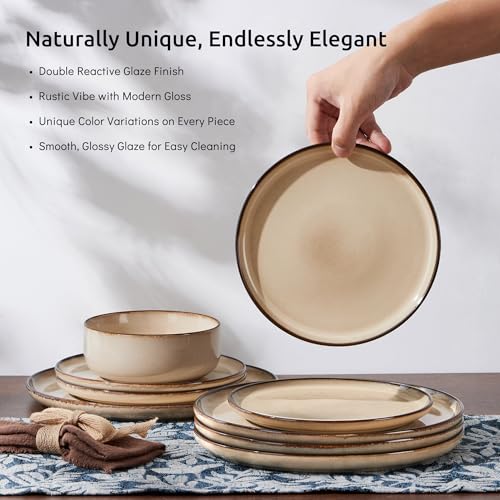 12 Piece Plates and Bowls Set (Sandy Beige / Service for 4)