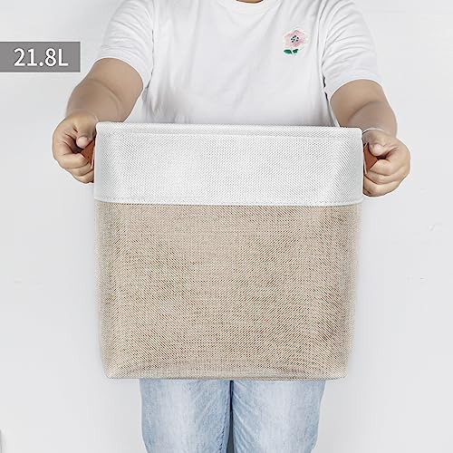 Collapsible Fabric Storage Cubes 11x11 Cube Storage Bins (Beige / Off-White / Cube - 11"x11"x11")