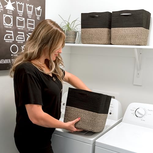 13 Inch Cube Storage Bins Cotton Rope Woven Baskets for Organizing 3 (Black & Mixed Black / 13 x 13 x 13 (Standard))