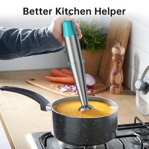 Immersion Blender Handheld 5 in 1 Hand Blender Set 1100W Heavy Duty (Cyan Blue / 5 in 1)