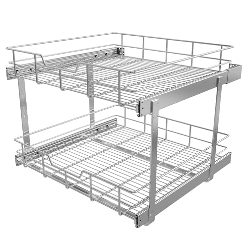 2 Tier Pull Out Cabinet Organizer 24" W X 22" D (2 Tier - Chrome-Plated / 24" W X 22" D)