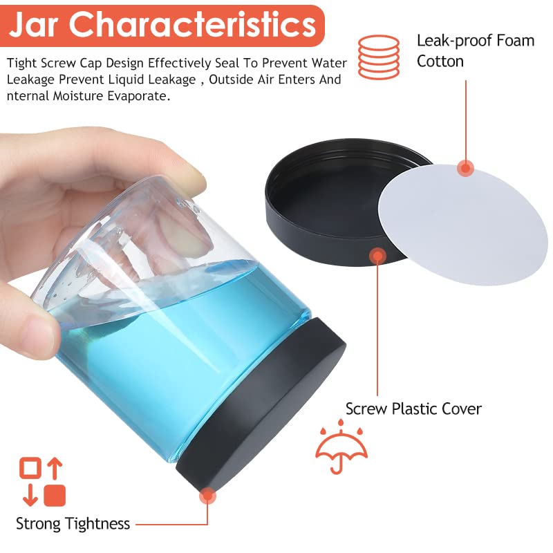 48pcs 8 oz Plastic Containers with Lids Labels Leak Proof BPA Free Airtight Refillable Clear Small Containers Storage Jars for Storing Dry Food Slime Honey Jam (black / 8 Ounce)