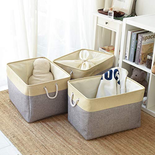 Storage Baskets for Organizing (Gold&Grey / 3PCS/X Large -17.7Lx13.8Wx9.8H)