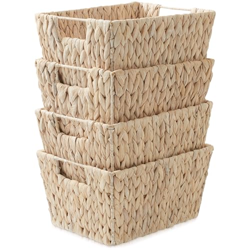 Set of 4 Water Hyacinth Storage Baskets with Handles (Whitewash - Hyacinth)