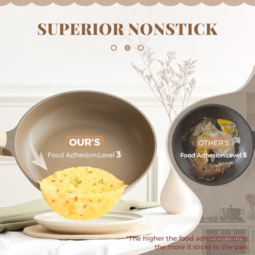 Nonstick Deep Frying Pan with Glass Lid (10 Inch / Natural Linen)