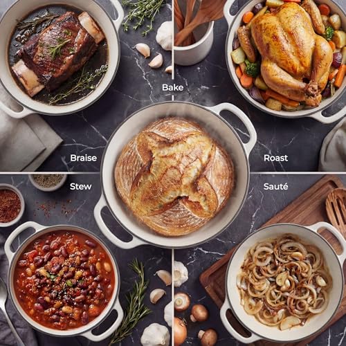 6.4QT Enameled Cast Iron Dutch Oven Pot with Lid (White / 6.4 Quart)