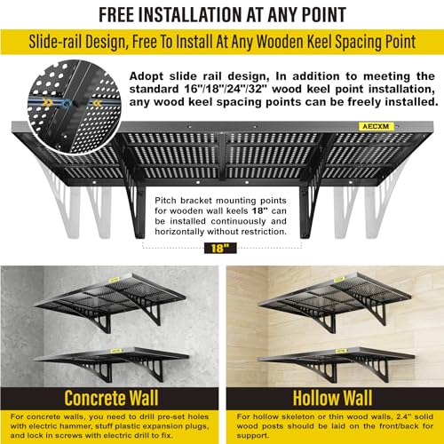 2 Pack 2x3ft Adjustable Garage Wall Shelving 560lbs Load Capacity Heavy Duty Wall Mounted Storage Shelf Metal Floating Shelves for Garage (2pack-2x3ft / Black)