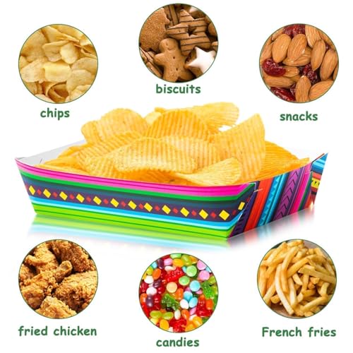 Mexican Taco Nights Food Trays 100Pcs Mexican Nacho Popcorn Unassembled Trays Snack Candy Holder Disposable Paper Plates Holiaday Carnival Party Supplies Concession Stand Food Containers (Mexican Blue)