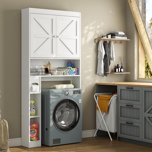 Over The Toilet Storage Cabinet with Barn Doors (White / Barn Doors Over Toilet Cabinet)