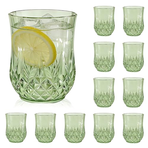 12 Pack Plastic Stemless Wine Glasses (12oz-sage green)