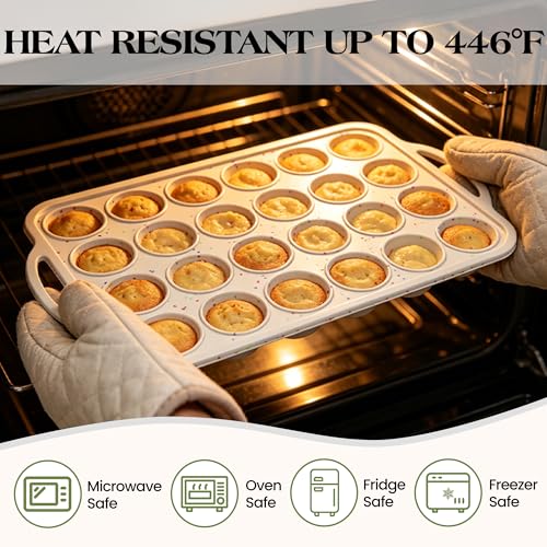 24 Cups Silicone Mini Muffin Pan for Baking with Metal Frame (Cream / 24-Cup Mini)