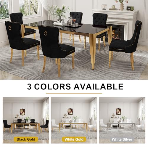 78'' Modern Glass Dining Table for 6 (Gold-black / Rectangle-78.74" L x 39.37" W x 29.53" H)