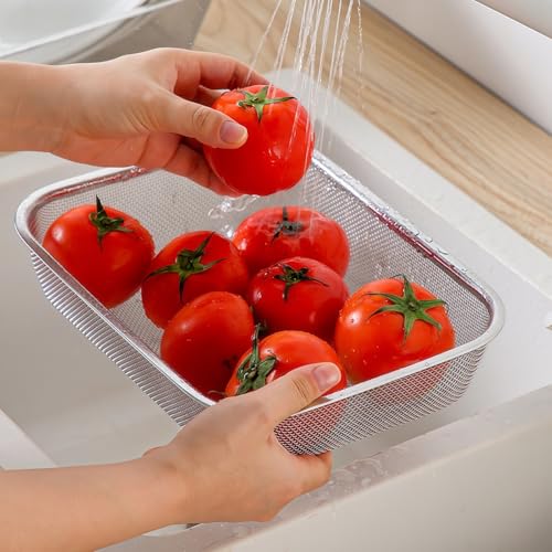 18 8 Stainless Steel Fine Mesh Strainer Basket with Feet (12.2 inch / Sleek Square)