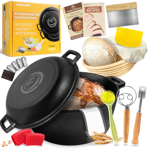 Pre Seasoned Cast Iron Dutch Oven Pot with Skillet Lid (Black / 5 QT)