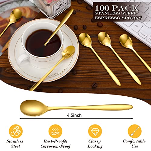 100 Pack Stainless Steel Demitasse Espresso Spoons (Gold / Classic Style)