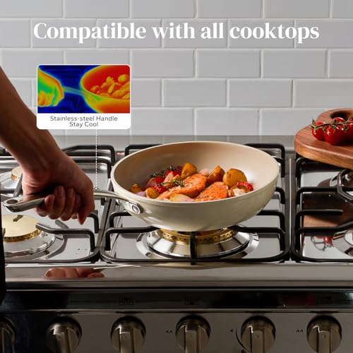 Ceramic Frying Pan Nonstick Omelette Pan 9.5 Inch Non Toxic Skillet (Beige / 9.5 Inch)