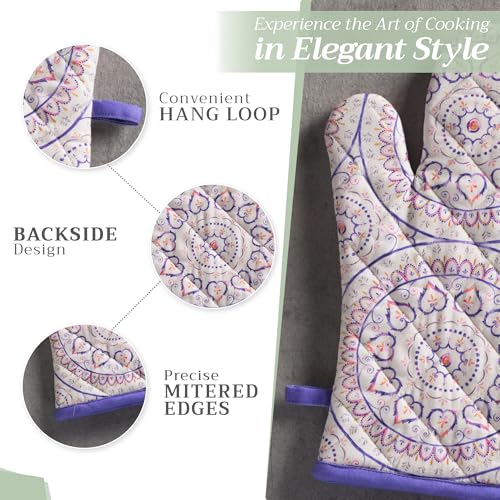Maison d'Hermine Oven Gloves 100% Cotton Oven Mitt (090 - Mandala / 7.5" x 13" (Oven Mitt))