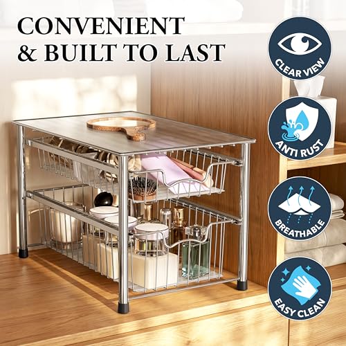 Stackable 2 Tier Sliding Basket Organizer Drawer (2-tier / Chrome)