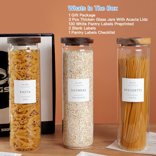 3 Set Glass Pantry Storage Jars with Acacia Airtight Lid