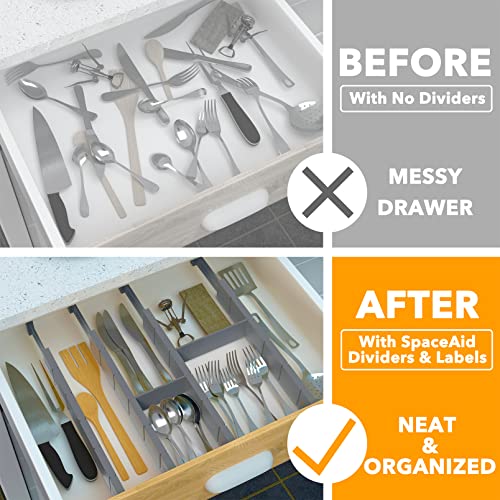 Bamboo Drawer Dividers with Inserts and Labels (2.35''H, 17''-22''L, 4 Dividers / GRAY)