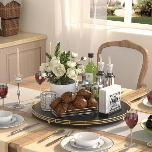 18" Oak Wooden Lazy Susan Turntable for Dining Table (Gold Black / 18)