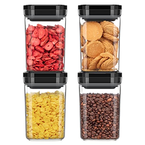 4 Pack Airtight Food Storage Container Set for Pantry Organization (Black)