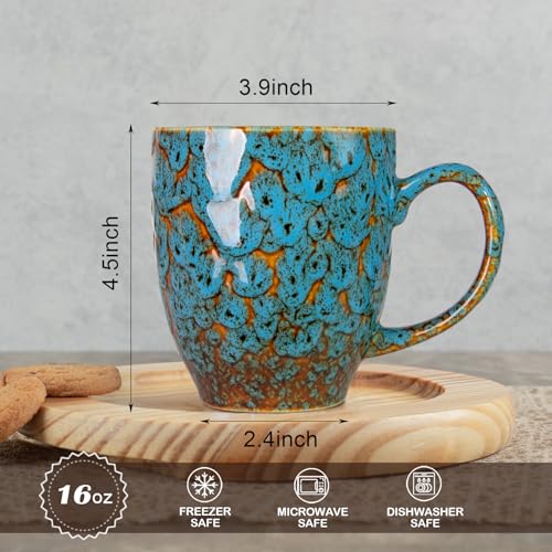 16oz Ceramic Coffee Mug Tea Cup with Handle Novelty Mug for Office and Home (Blue-1)