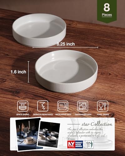 Star 8.25" Pasta Bowls Set of 8 (White - Full Glaze Matte / 8 Pcs)