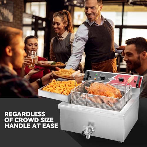 24Lbs Electirc Triple Basket Turkey Fryer With Oil Drain Spout (Tripple Basket,24L)