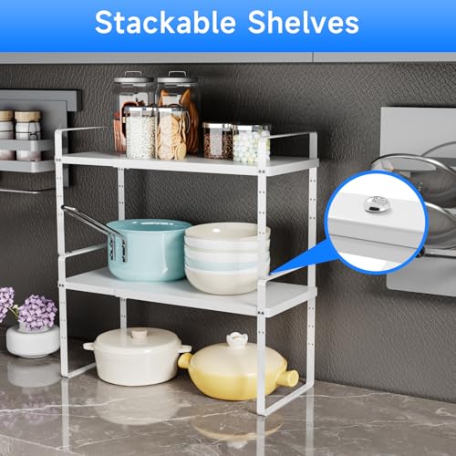 Expandable Cabinet Shelf Organizer (White Large)