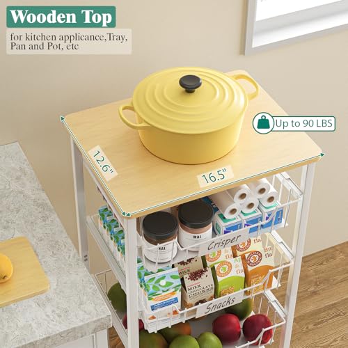 Fruit Vegetable Basket for Kitchen Pantry Storage Organizer (4 Tier / White)