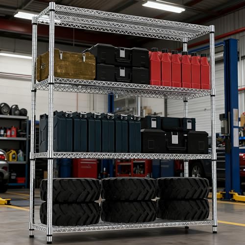4 Tiers Shelf 2640 lbs Steel Storage Shelving Utility Shelving Unit Steel Organizer Wire Rack for Home (4 tier, 17.7" D x 59.1" W x 70.3" H / Chrome)