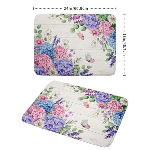 Hydrangea Floral Dish Drying Mat 18x24 inch Spring Summer Decorative Fast Dry Dishes Draining Mats Absorbent Microfiber Drainer Rack Pad (Hydrangea Floral / 18" x 24")