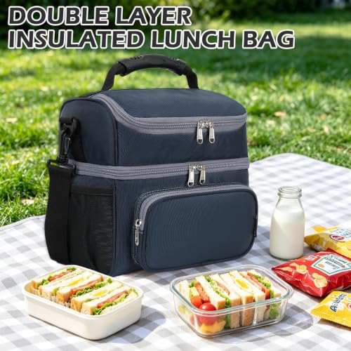 Double Layer Cooler Insulated Lunch Bag Adult Lunch Box Large Tote Bag for Men