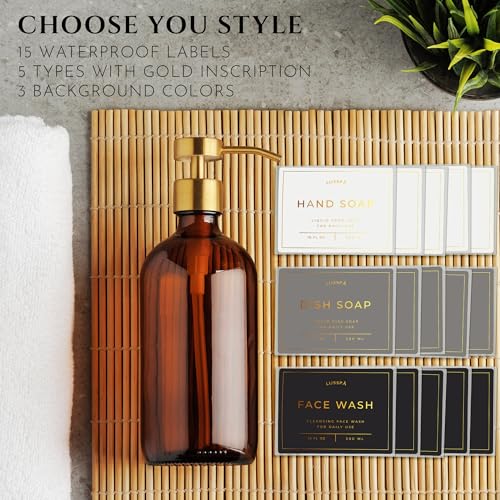 Glass Soap Dispenser Set of 2 (Amber/Gold)