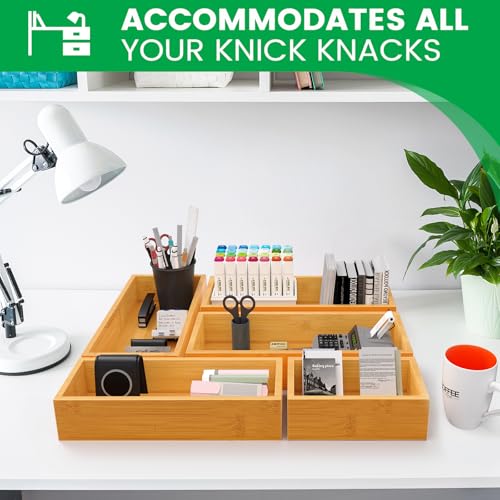 Bamboo Drawer Organizer Set (5 Compartments)