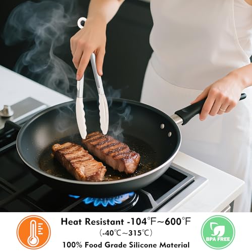 Silicone Kitchen Tongs for Cooking (Khaki)