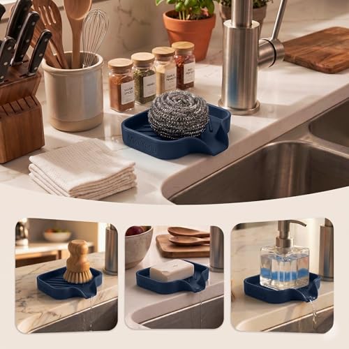 Silicone Soap Dish with Drain Spout (Navy Blue / S(4.9"×3.2"))