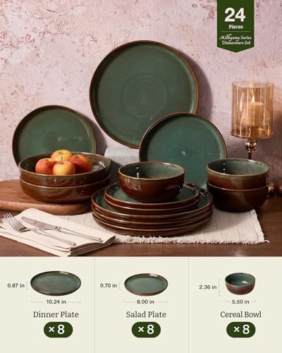 Milkyway 24 Piece Stoneware Dinnerware Set (Moss Green & Cocoa / Service for 8 (Standard Dinner Set))