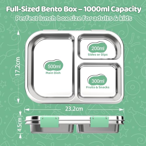 Stainless Steel Bento Box for Kids 1000ml (Green)