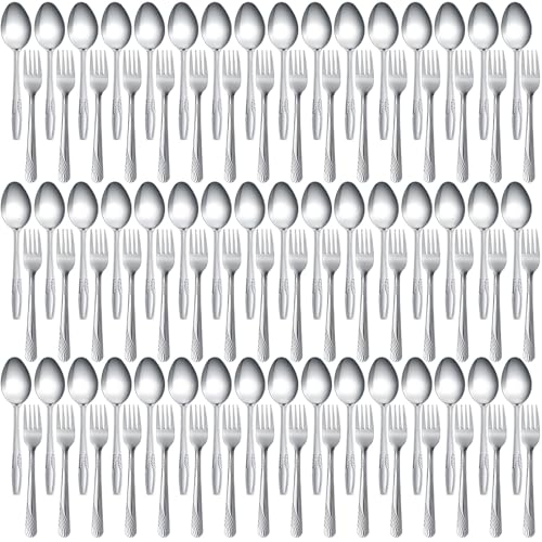 100 Pieces Forks and Spoons Silverware Set Stainless Steel Dinner