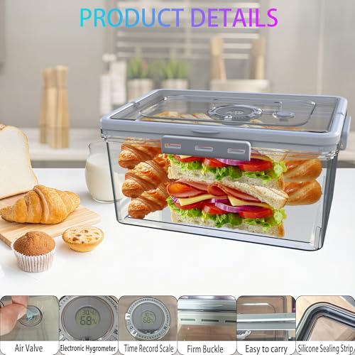 Bread Box With Digital Hygrometer (Grey-Handle)