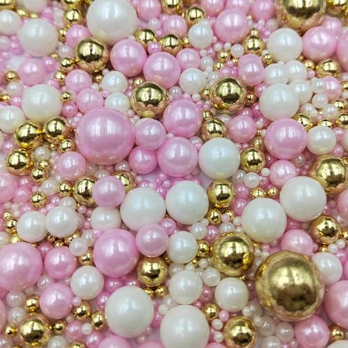 Edible White Pink Gold Sugar Pearls Candy Sprinkles 120G (White Pink Gold)