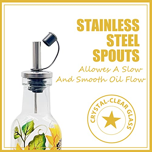 7oz Hand Painted Glass Olive Oil Bottle Dispenser (Sunflower)