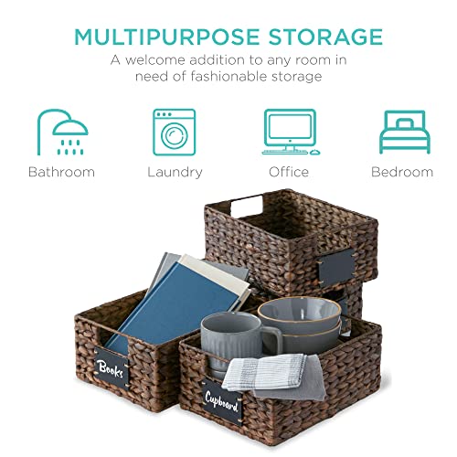 Set of 4 9x12in Water Hyacinth Pantry Baskets (9x12x5in / Brown)