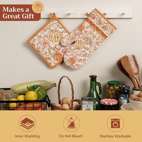 Maison d'Hermine Oven Gloves 100% Cotton Oven Mitt (127 - Pumpkin Spice / 7.5" x 13" (Oven Mitt))