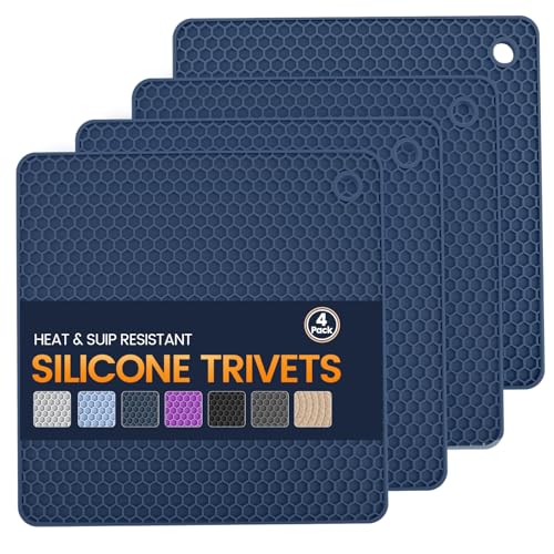 Silicone Trivet Mats 4 Heat Resistant Pot Holders Multipurpose Non (4 Count)