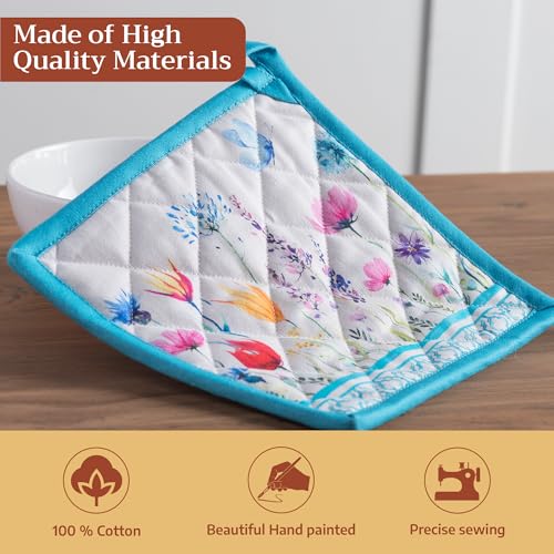 Pot Holders 100% Cotton Potholders (080 - Flower in the Field / 8" x 8" (Pot Holder Pack of 1))